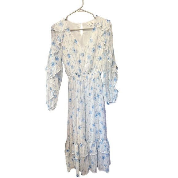 Anthropologie Floral Ruffle Midi Dress & Smocked Waist By The River - Picture 1 of 11